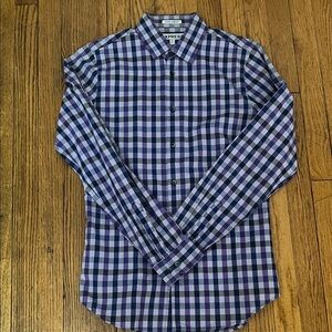Express Men's Blue and Purple Plaid Extra Slim Fit 1MX Dress Shirt